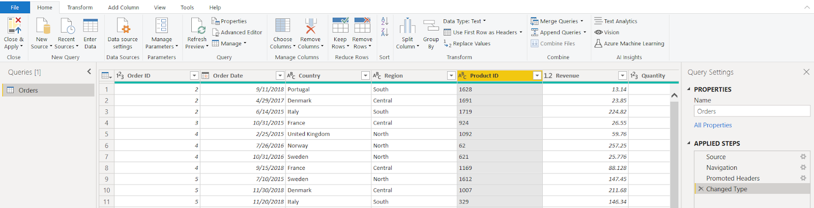 Transform data in PowerBI